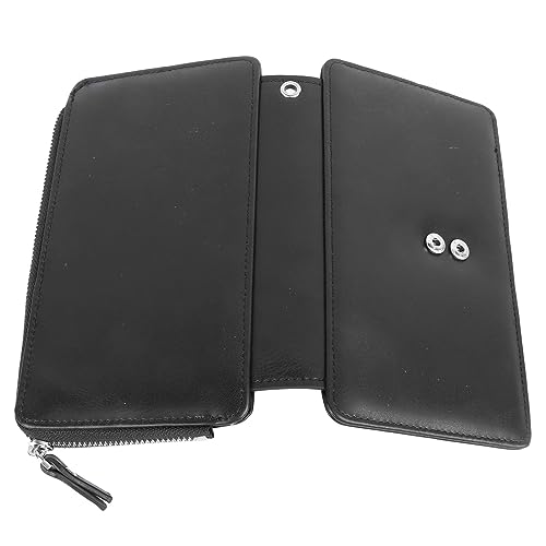 EMUKOEP Lange Geldbörse für Herren, PU-Leder, Mattiert, Retro, Multifunktionaler Telefonkartenhalter, Geldbörse, Business-Handtasche mit Reißverschluss und Riemen, (Schwarz) von EMUKOEP