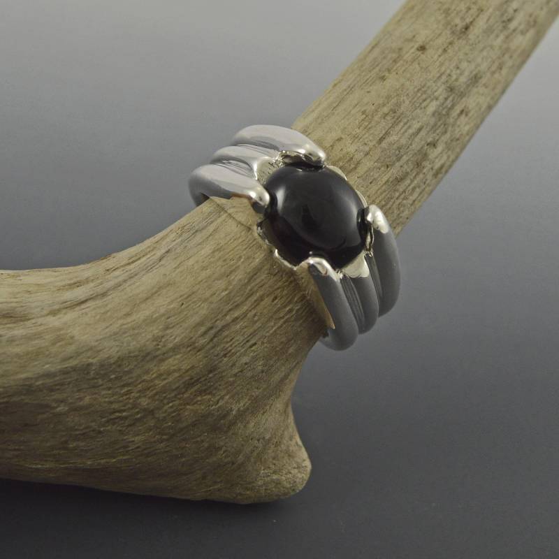 Schwerer Sterling Silber Onyx Ring Für Männer Handgemachter, Handgefertigter Schmuck von EMWmetalworks