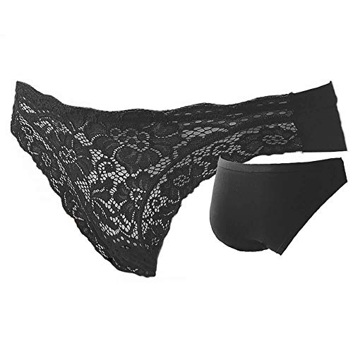 Mittlerer Slip aus Baumwolle und EMY mit Spitze (3 Stück), Schwarz , Large von EMY - LOVELYGIRL