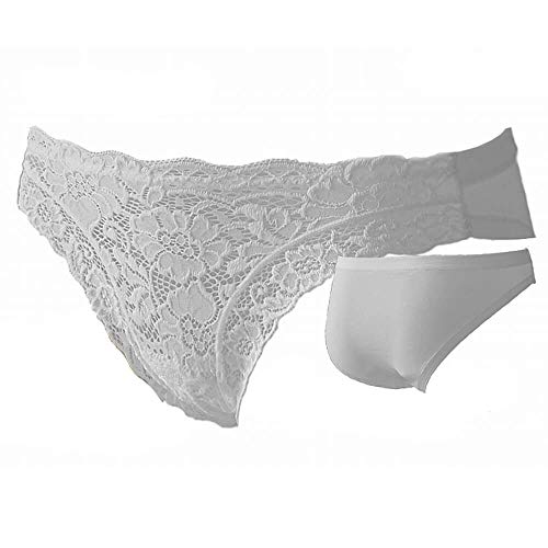 Mittlerer Slip aus Baumwolle und EMY mit Spitze (3 Stück), Weiß, Large von EMY - LOVELYGIRL