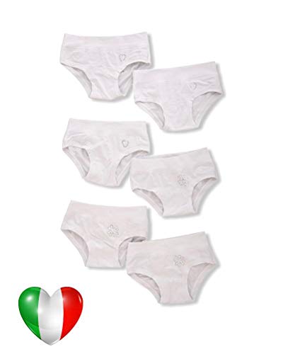 EMY Slip für Mädchen, 6er-Pack, Unterwäsche für Mädchen, 2-3-4-5-6-7-8-9-10-11-12 Jahre, elastische Baumwolle, Einfarbig, weich, elastisch, Farben Italien Kinder (11-12 Jahre, Weiß) von EMY