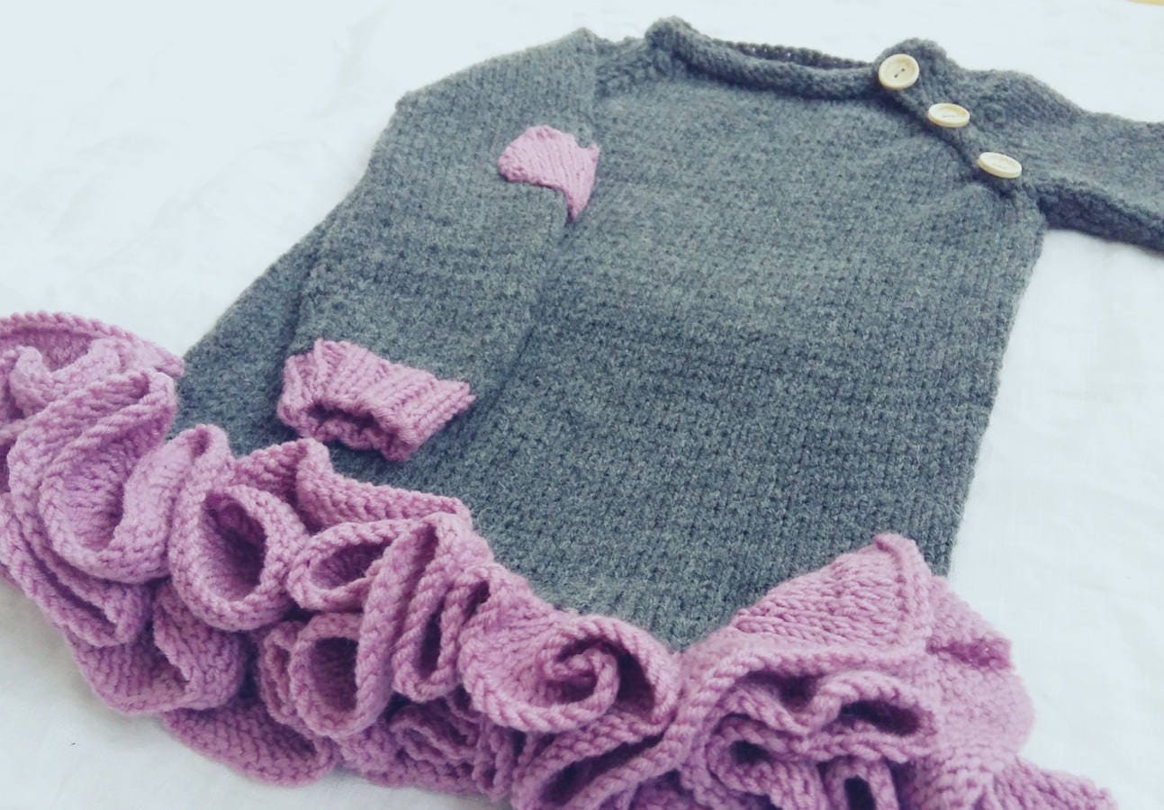 Strickkleid Für Mädchen, Warmes Handgemachtes Kleid, Frühling Tragen, Baby Kleid Aus Wolle, Strickware, Geschenke Langarm von EMiCraftsLT