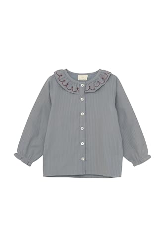 EN FANT Kinder Mädchen Bluse Blusenshirt Shirt mit 5-Knopf-Form Rundhals Stickereien Rüsschen 100% Baumwolle Regular fit, Farbe:Tradewinds (7437), Größe:128 von EN FANT
