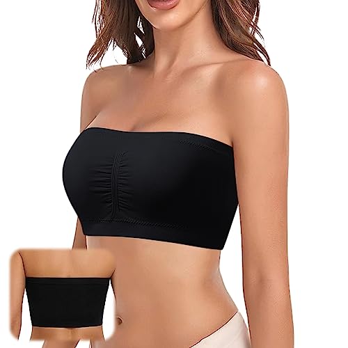 Trägerloser Bandeau BH Spitze Trägerlos Damen Bandeau Trägerloser BH Nahtlose Tube Top BH ohne Bügel Ungepolstert Bandeau BH -weiche/Anti-Rutsch- mit Transparenten Trägern (Schwarz XL) von ENAIAH