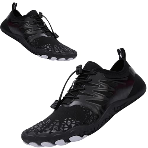 ENCOMAG Badeschuhe Barfußschuhe Damen Herren Wasserschuhe Leicht Schnell Trocknend Traillaufschuhe Atmungsaktiv rutschfest Fitnessschuhe Aquaschuhe Gr.36-47 von ENCOMAG