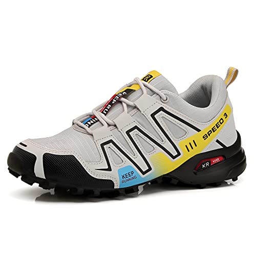 ENCOMAG Herren Wanderschuhe, Ultra Leicht Atmungsaktiv Trekking- & Wanderschuhe rutschfeste Sneaker, Outdoor Stabil und Gedämpft Trekkingschuhe, A04 Hellgrau, 46 EU, (FSL13) von ENCOMAG