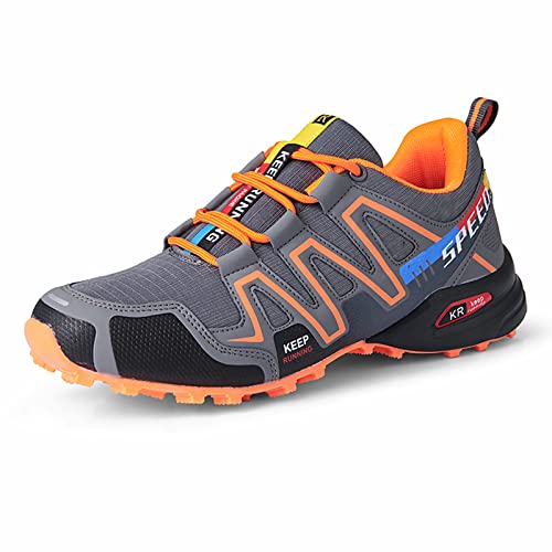 ENCOMAG Herren Wanderschuhe, Ultra Leicht Atmungsaktiv Trekking- & Wanderschuhe rutschfeste Sneaker, Outdoor Stabil und Gedämpft Trekkingschuhe, A08 Grau Orange, 44 EU von ENCOMAG