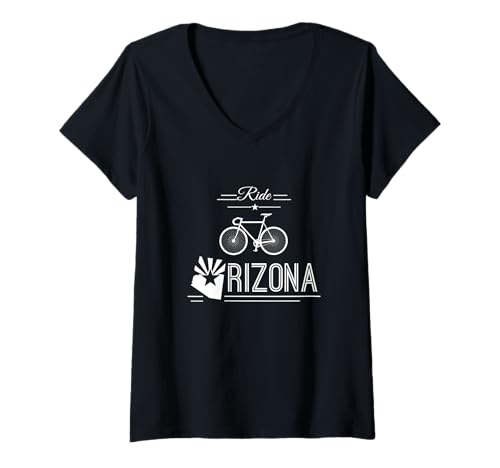 Damen Ride Arizona Rising Sun Flagge Rennrad Fahrrad inspiriert T-Shirt mit V-Ausschnitt von ENDU Designs - Cycling Inspired Apparel