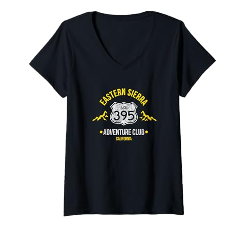 Damen California Highway 395 Eastern Sierra Wanderabenteuerclub T-Shirt mit V-Ausschnitt Damen California Highway 395 Eastern Sierra Wanderabenteuerclub T-Shirt mit V-Ausschnitt von ENDU Designs - Hiker Backpacker Inspired Apparel