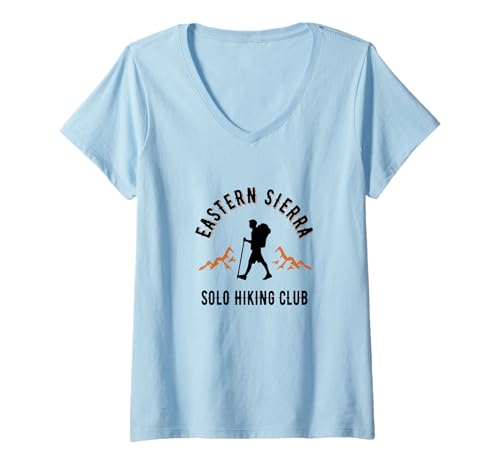 Damen Eastern Sierra Solo Wanderclub California Mountain Trail T-Shirt mit V-Ausschnitt Damen Eastern Sierra Solo Wanderclub California Mountain Trail T-Shirt mit V-Ausschnitt von ENDU Designs - Hiker Backpacker Inspired Apparel