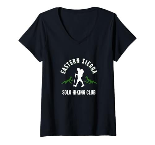 Damen Eastern Sierra Solo Wanderclub Kalifornien JMT PCT Mountains T-Shirt mit V-Ausschnitt Damen Eastern Sierra Solo Wanderclub Kalifornien JMT PCT Mountains T-Shirt mit V-Ausschnitt von ENDU Designs - Hiker Backpacker Inspired Apparel