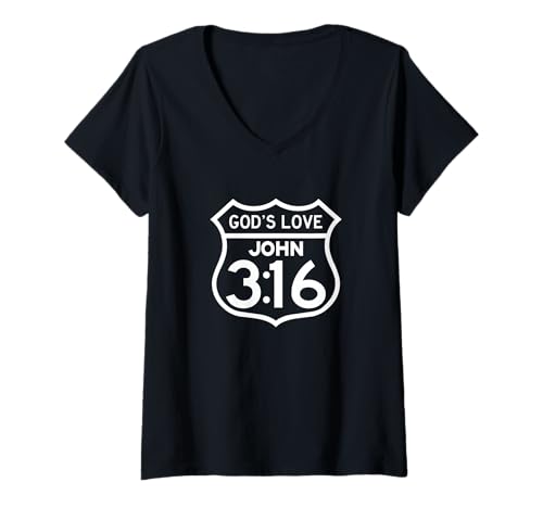 Damen John 3:16 Vintage USA Highway Schild Bibelvers inspiriert T-Shirt mit V-Ausschnitt Damen John 3:16 Vintage USA Highway Schild Bibelvers inspiriert T-Shirt mit V-Ausschnitt von ENDU Designs - Motivational Inspired Apparel