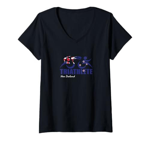 Damen Neuseeland-Flagge Triathlon – Kiwi-Triathleten inspiriertes Design T-Shirt mit V-Ausschnitt Damen Neuseeland-Flagge Triathlon – Kiwi-Triathleten inspiriertes Design T-Shirt mit V-Ausschnitt von ENDU Designs - Triathlon Inspired Apparel