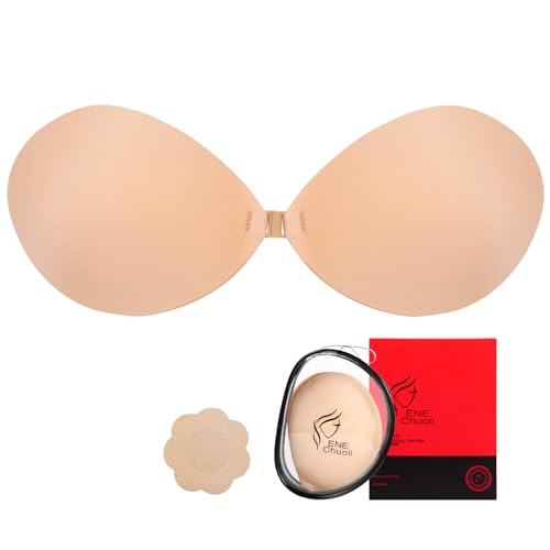 ENEChuoLi Trägerloser BH - Rückenfrei, Selbstklebend, Silikon, Nahtlos, Push-Up, Unsichtbarer BH für Kleider, Brautkleider & Abschlussball von ENEChuoLi