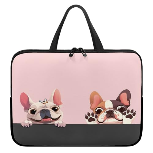 ENEN 3D-Welpen-Druck Laptoptasche Wasserdicht Laptop Taschen, Laptop Tasche Business Büro Arbeit Computertasche, Schlanke Notebook Tasche für Herren Frauen (Rosa 1,10’’) von ENEN