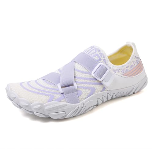 ENEN Badeschuhe Damen Herren 35-42, Barfuss Schuhe Unisex Barfußschuhe Leicht Atmungsaktiv Wasserschuhe rutschfest Schnelltrocknend für Sommer Outdoor-Aktivitäten (38,1009 Weißviolett) von ENEN