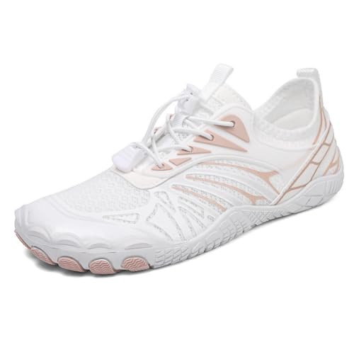 ENEN Badeschuhe Damen Herren 36-42, Barfuss Schuhe Unisex Barfußschuhe Leicht Atmungsaktiv Wasserschuhe rutschfest Schnelltrocknend für Sommer Outdoor-Aktivitäten (36,815 Weißrosa) von ENEN