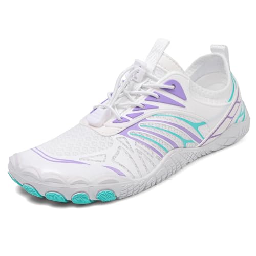 ENEN Badeschuhe Damen Herren 36-42, Barfuss Schuhe Unisex Barfußschuhe Leicht Atmungsaktiv Wasserschuhe rutschfest Schnelltrocknend für Sommer Outdoor-Aktivitäten (39,815 Lilagrün) von ENEN