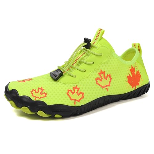 ENEN Barfuss Schuhe Damen, Ahornblatt Atmungsaktiv Barfußschuhe Herren, rutschfest Schnell Trocknend Barfußschuhe, Wasserschuhe Damen mit Drainageloch, Wasserschuhe Traillaufschuhe (Gelb,38) von ENEN