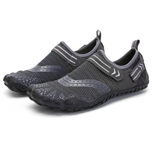 ENEN Barfuss Schuhe Damen, Klassiker Leicht Atmungsaktiv Barfußschuhe Herren, Schnell Trocknend Barfußschuhe, Wasserschuhe Damen mit Drainageloch, Wasserschuhe Traillaufschuhe (Grau,41) von ENEN