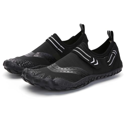 ENEN Barfuss Schuhe Damen, Klassiker Leicht Atmungsaktiv Barfußschuhe Herren, Schnell Trocknend Barfußschuhe, Wasserschuhe Damen mit Drainageloch, Wasserschuhe Traillaufschuhe (Schwarz,44) von ENEN