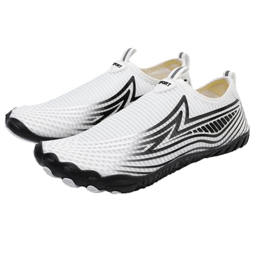 ENEN Barfuss Schuhe Damen, Leicht Atmungsaktiv Barfußschuhe Herren, Drucken Schnell Trocknend Barfußschuhe, Wasserschuhe Damen mit Drainageloch, Wasserschuhe Traillaufschuhe (Weiß 1,38) von ENEN