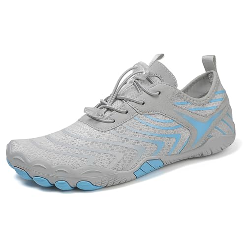 ENEN Barfuss Schuhe Damen, Leicht Atmungsaktiv Barfußschuhe Herren, Einfachheit Schnell Trocknend Barfußschuhe, Wasserschuhe Damen mit Drainageloch, Wasserschuhe Traillaufschuhe (Grau,44) von ENEN