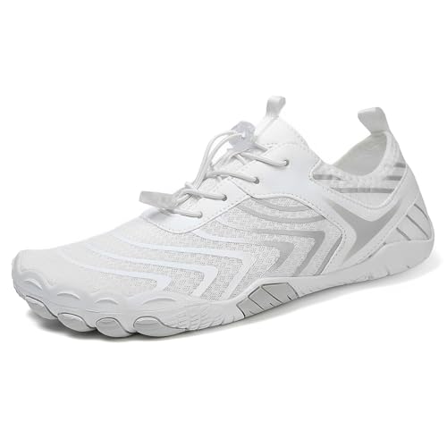 ENEN Barfuss Schuhe Damen, Leicht Atmungsaktiv Barfußschuhe Herren, Einfachheit Schnell Trocknend Barfußschuhe, Wasserschuhe Damen mit Drainageloch, Wasserschuhe Traillaufschuhe (Weiß,43) von ENEN