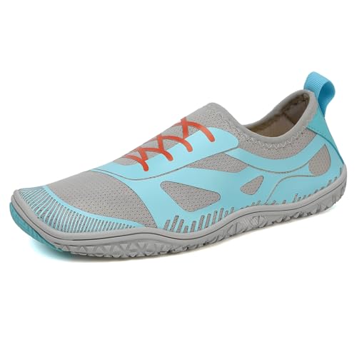 ENEN Barfuss Schuhe Damen, Leicht Atmungsaktiv Barfußschuhe Herren, Paar Schnell Trocknend Barfußschuhe, Wasserschuhe Damen mit Drainageloch, Wasserschuhe Traillaufschuhe (Aqua,40) von ENEN