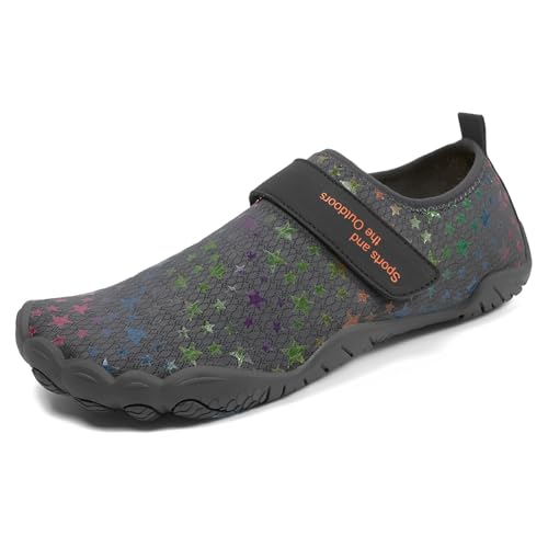 ENEN Barfuss Schuhe Damen, Sternendruck Leicht Atmungsaktiv Barfußschuhe Herren, Schnell Trocknend Barfußschuhe, Wasserschuhe Damen mit Drainageloch, Wasserschuhe Traillaufschuhe (Grau,41) von ENEN
