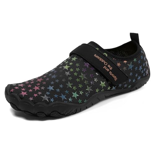 ENEN Barfuss Schuhe Damen, Sternendruck Leicht Atmungsaktiv Barfußschuhe Herren, Schnell Trocknend Barfußschuhe, Wasserschuhe Damen mit Drainageloch, Wasserschuhe Traillaufschuhe (Schwarz,46) von ENEN