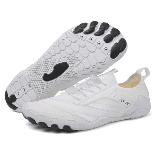ENEN Barfuss Schuhe Damen, rutschfest Barfußschuhe Herren, Schnelltrocknend Barfußschuhe, Wasserschuhe Damen mit Drainageloch, Einstellbar Wasserschuhe für Outdoor-Aktivitäten (Weiß,36) von ENEN