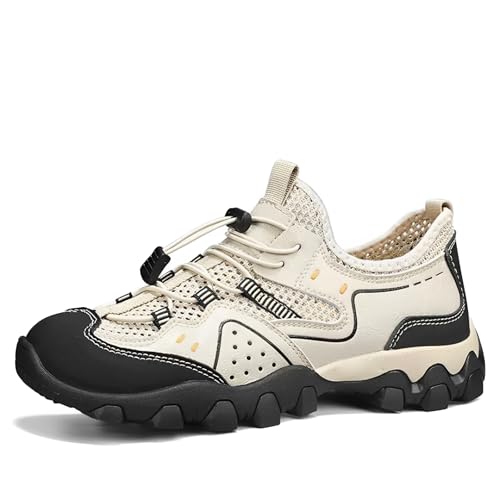 ENEN Barfuss Schuhe Herren, Leicht Atmungsaktiv Barfußschuhe Damen, PU Leder Schnell Trocknend Barfußschuhe, Wasserschuhe Herren mit Drainageloch, Wasserschuhe Traillaufschuhe (Beige,41) von ENEN