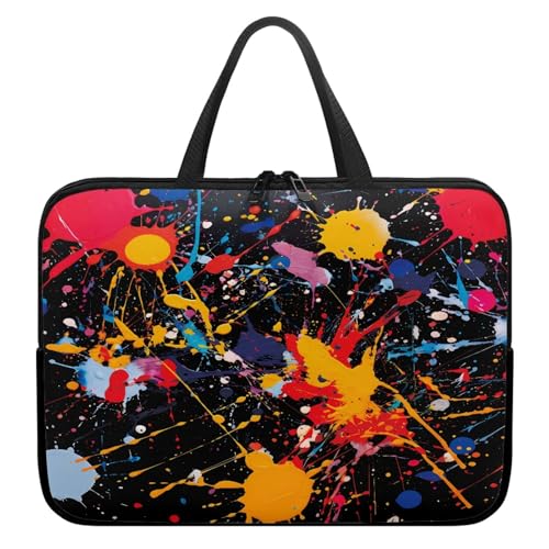ENEN Bunte Spritzfarbe Laptoptasche Wasserdicht Laptop Taschen, Laptop Tasche Business Büro Arbeit Computertasche, Schlanke Notebook Tasche für Herren Frauen (Schwarz Orange,10’’) von ENEN