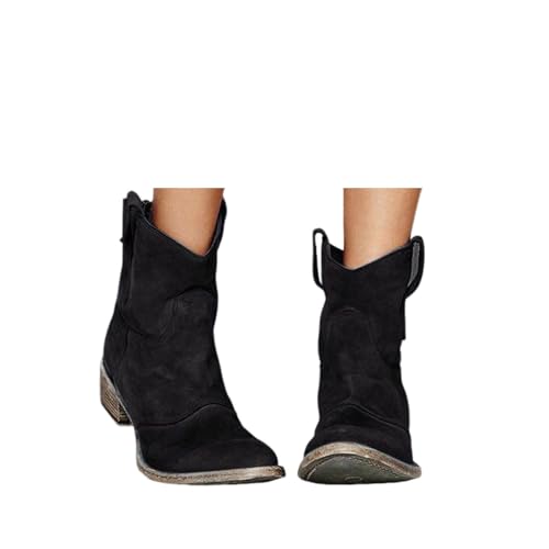 ENEN Cowboy Stiefeletten Damen Vintage, 34-48 Stiefeletten Damen mit Absatz Cowboystiefel Weiter Schaft Cowboy Boots Atmungsaktiv Reißverschluss Western Cowgirl Stiefel (45,Schwarz) von ENEN