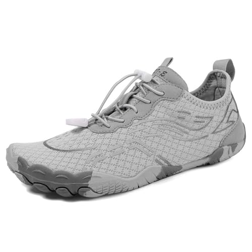 ENEN Einfache Textur Barfuss Schuhe Damen, rutschfest Barfußschuhe Herren, Schnelltrocknend Barfußschuhe, Wasserschuhe Damen mit Drainageloch, Wasserschuhe für Outdoor-Aktivitäten (Grau,39) von ENEN