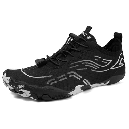 ENEN Einfache Textur Barfuss Schuhe Damen, rutschfest Barfußschuhe Herren, Schnelltrocknend Barfußschuhe, Wasserschuhe Damen mit Drainageloch, Wasserschuhe für Outdoor-Aktivitäten (Schwarz,38) von ENEN