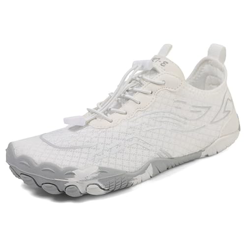 ENEN Einfache Textur Barfuss Schuhe Damen, rutschfest Barfußschuhe Herren, Schnelltrocknend Barfußschuhe, Wasserschuhe Damen mit Drainageloch, Wasserschuhe für Outdoor-Aktivitäten (Weiß,40) von ENEN