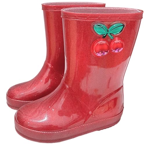 ENEN Gummistiefel Kinder Gr 24-29, Gummistiefel Mädchen und Jungen Wasserdichte Regenschuhe Kleinkind Leicht Bequeme für Kindergarten, Schule, Outdoor (24,Kirsche) von ENEN