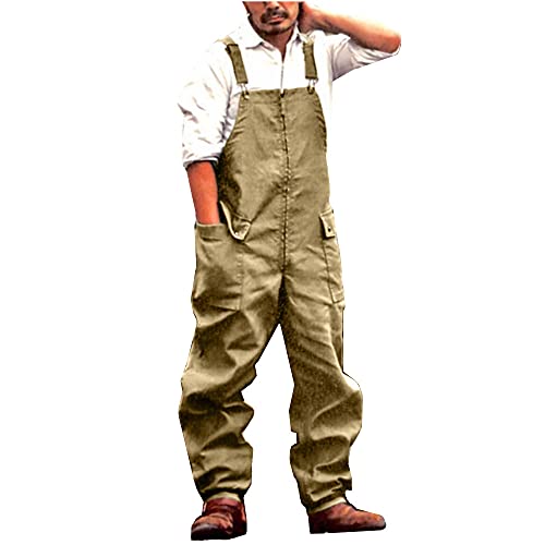 ENEN Herren Denim Latzhose Overalls Jeans Latzanzug Loose Fit Cargo Workwear Strampler Overalls Jumpsuit Arbeitshosen Lange Jeanshose mit Taschen von ENEN