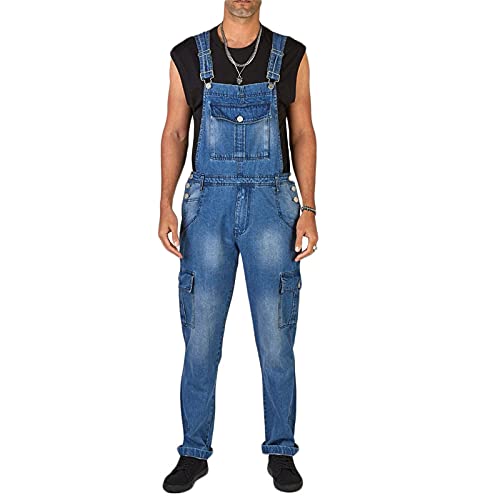 ENEN Herren Denim Latzhose Overalls Jeans Latzanzug Loose Fit Cargo Workwear Strampler Overalls Jumpsuit Arbeitshosen Lange Jeanshose mit Taschen von ENEN