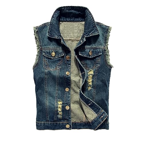 ENEN Herren Denim Weste Ärmellose, Denim Vest Men Casual Retro Gilet Jacke Slim Fit Plus Size Zerrissene Jeansweste Für Outdoor Biker Rock Punk Reisen von ENEN