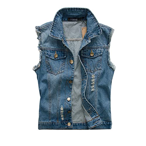 ENEN Herren Denim Weste Ärmellose, Denim Vest Men Casual Retro Gilet Jacke Slim Fit Plus Size Zerrissene Jeansweste Für Outdoor Biker Rock Punk Reisen von ENEN