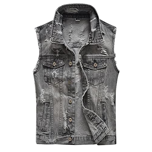 ENEN Herren Denim Weste Ärmellose, Denim Vest Men Casual Retro Gilet Jacke Slim Fit Plus Size Zerrissene Jeansweste Für Outdoor Biker Rock Punk Reisen von ENEN