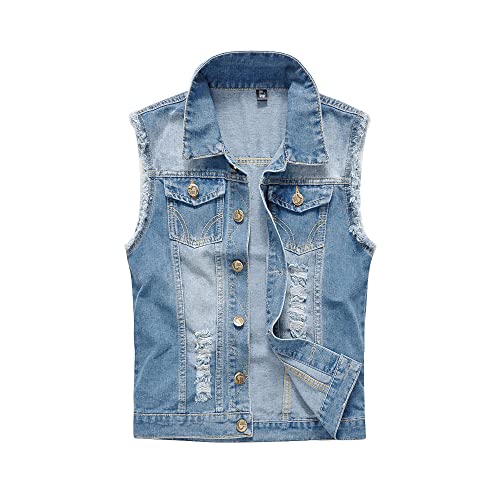 ENEN Herren Denim Weste Ärmellose, Denim Vest Men Casual Retro Gilet Jacke Slim Fit Plus Size Zerrissene Jeansweste Für Outdoor Biker Rock Punk Reisen von ENEN