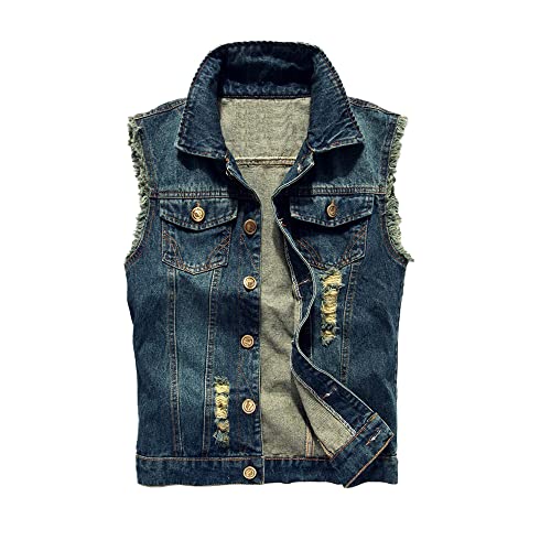 ENEN Herren Denim Weste Ärmellose, Denim Vest Men Casual Retro Gilet Jacke Slim Fit Plus Size Zerrissene Jeansweste Für Outdoor Biker Rock Punk Reisen von ENEN