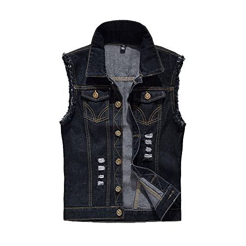 ENEN Herren Denim Weste Ärmellose, Denim Vest Men Casual Retro Gilet Jacke Slim Fit Plus Size Zerrissene Jeansweste Für Outdoor Biker Rock Punk Reisen von ENEN