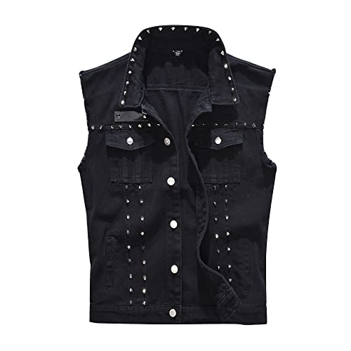 ENEN Herren Denim Weste Ärmellose, Denim Vest Men Casual Retro Gilet Jacke Slim Fit Plus Size Zerrissene Jeansweste Für Outdoor Biker Rock Punk Reisen von ENEN