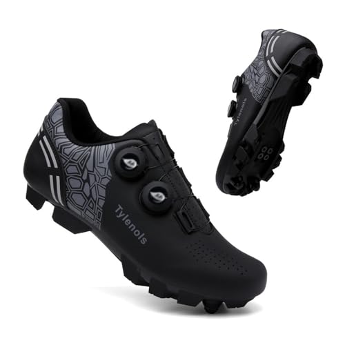 ENEN Herren Fahrradschuhe, Damen Unisex Mountainbike Schuhe Kompatible SPD 2 Schrauben mit Delta Lock Pedal, Blau Schwarz Grau Rosa Atmungsaktive MTB Radschuhe Reitschuhe von ENEN