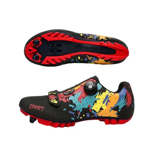 ENEN Herren Fahrradschuhe, Unisex Damen Mountainbike Schuhe Kompatible SPD 2 Schrauben mit Delta Lock Pedal, Bunte Graffiti Atmungsaktive MTB Radschuhe Reitschuhe von ENEN